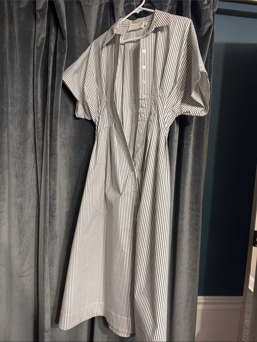 Button-Front Striped Midi Dress in White & Black - Classic Shirt Style